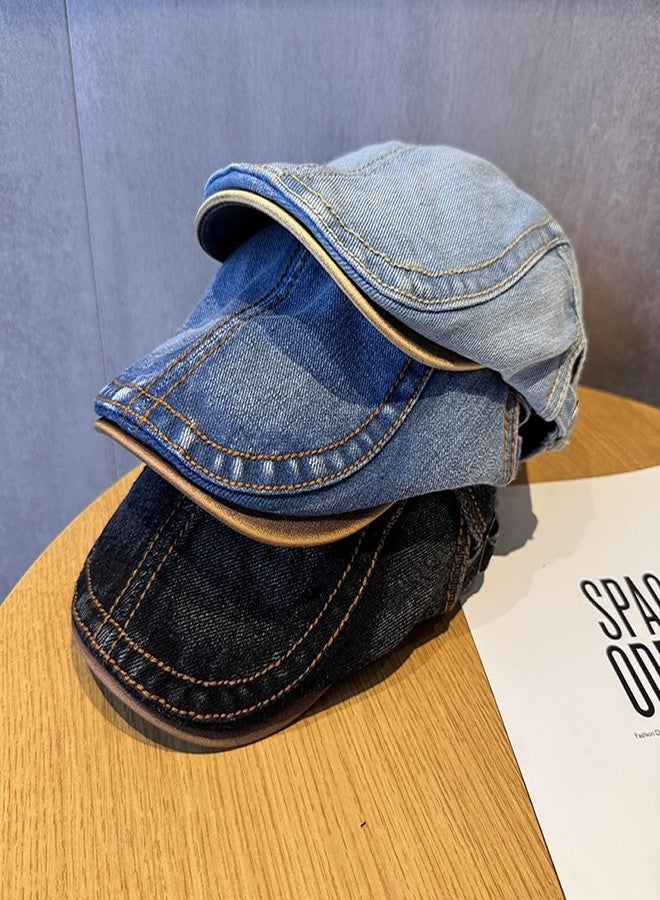 CNUSER Cotton Newsboy Cap,Breathable Ivy Gatsby Cabbie Beret Hat for Men's Women Driving Hunting Golf (Wash Denim Black) - Image 4
