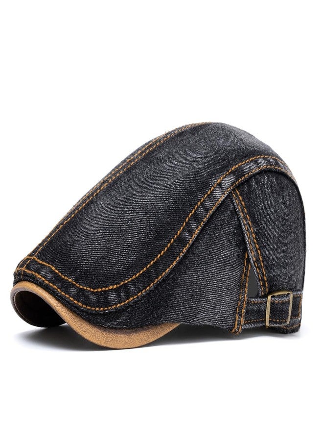 CNUSER Cotton Newsboy Cap,Breathable Ivy Gatsby Cabbie Beret Hat for Men's Women Driving Hunting Golf (Wash Denim Black) - Image 1