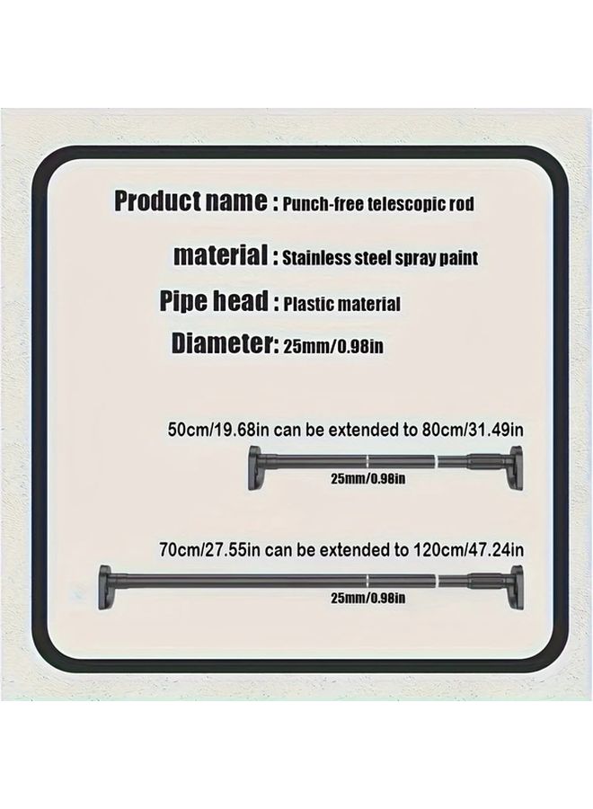Adjustable Tension Shower Curtain Rod 70 120cm Black No Drill Installation - Image 3