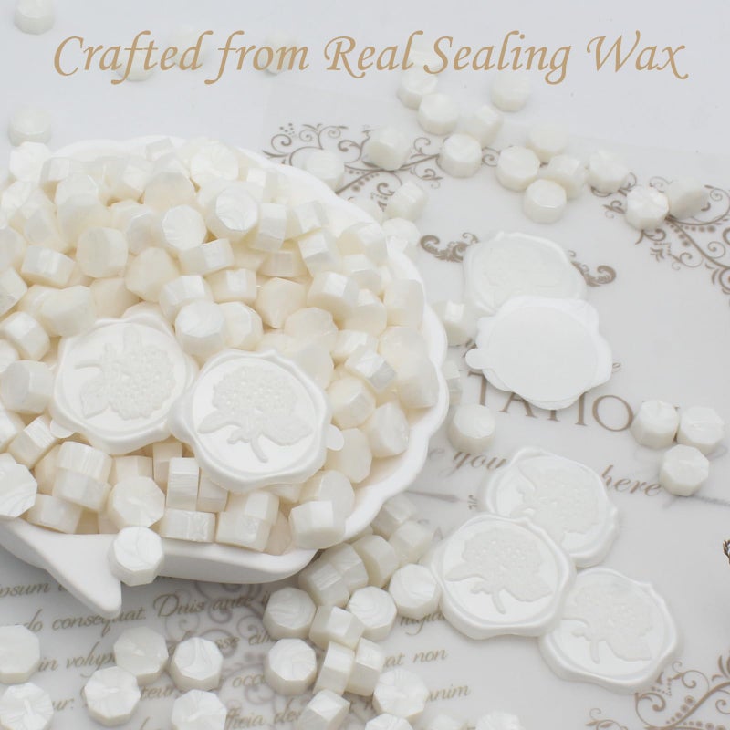 Andotopee 50pcs Hydrangea Wax Seal Stickers, Andotopee Floral Botanical Envelope Seal Stickers, Self-Adhesive Pearl White Stickers Pre-Made from Real Sealing Wax, Great for Wedding Invitation, Gift Wrapping - Image 2