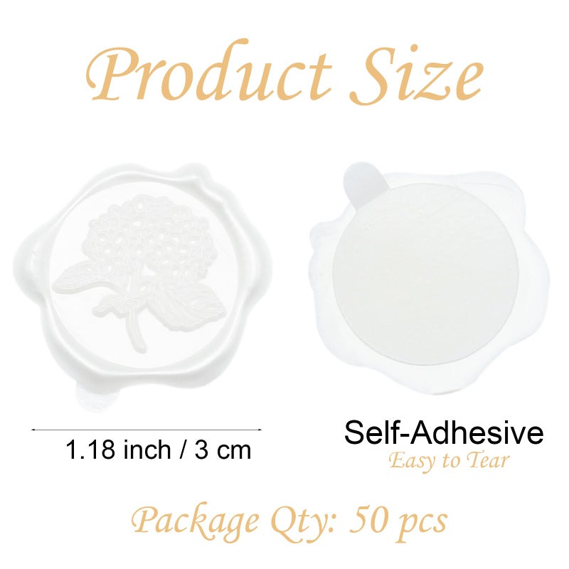 Andotopee 50pcs Hydrangea Wax Seal Stickers, Andotopee Floral Botanical Envelope Seal Stickers, Self-Adhesive Pearl White Stickers Pre-Made from Real Sealing Wax, Great for Wedding Invitation, Gift Wrapping - Image 3
