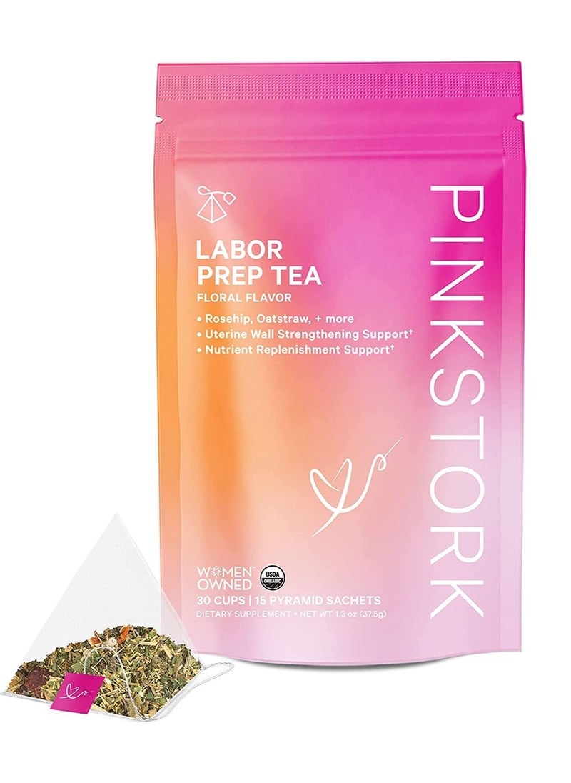 Pink Stork Labor prep tea floral red raspberry leaf tea 100% organic pregnancy must haves labor and delivery postpartum essentials hormone balance for women women owned 30 cups unsweetened 