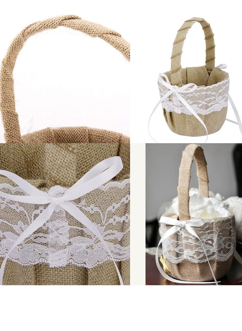 SYOSI Romantic Lace Wedding Ring Pillow and Flower Basket Set Flower Girl Baskets Witness Love with Soft Jute Material Ring Cushion for Engagement Ceremony Wedding Supply Decoration  - Image 4