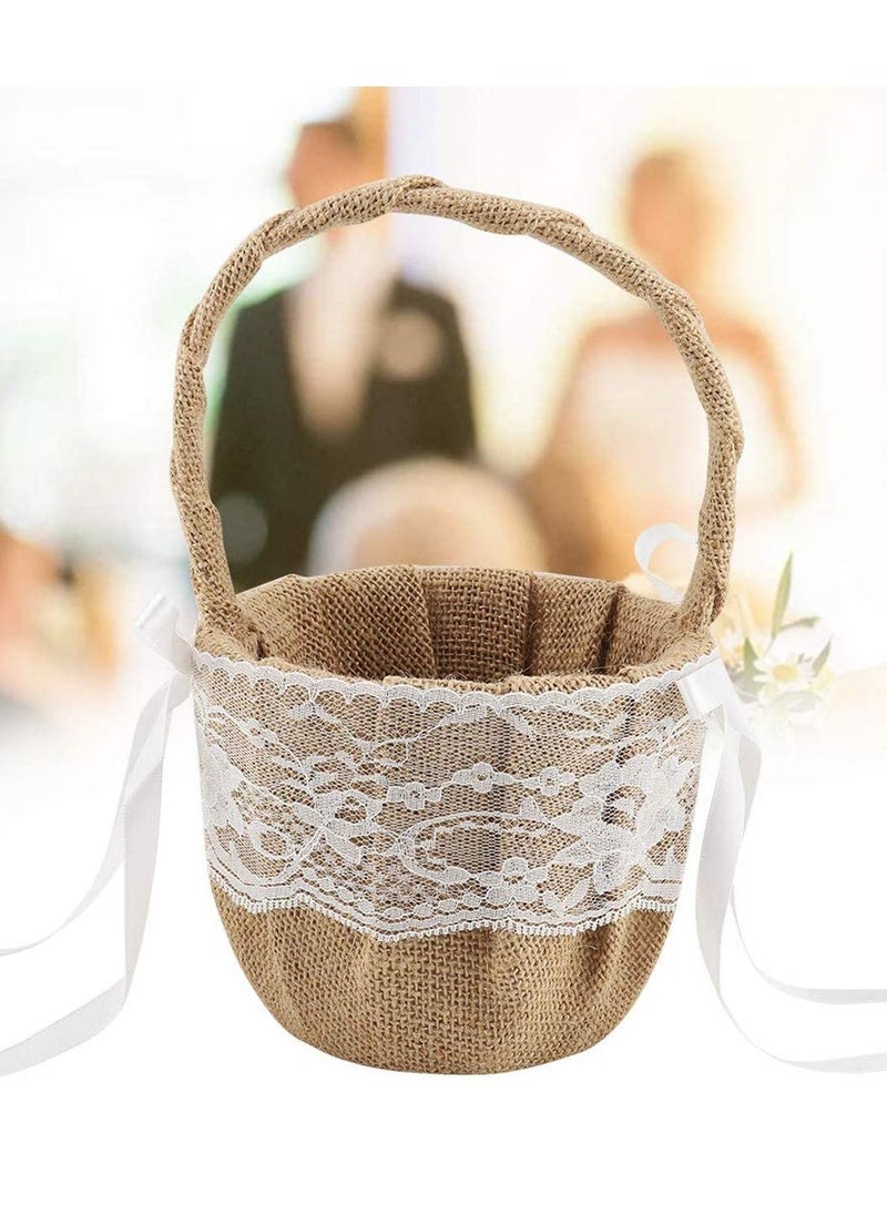 SYOSI Romantic Lace Wedding Ring Pillow and Flower Basket Set Flower Girl Baskets Witness Love with Soft Jute Material Ring Cushion for Engagement Ceremony Wedding Supply Decoration  - Image 5