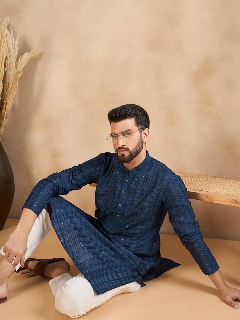 SWAGG INDIA كُرتا تقليدي عادي من الكتان مزخرف للرجال - Image 5