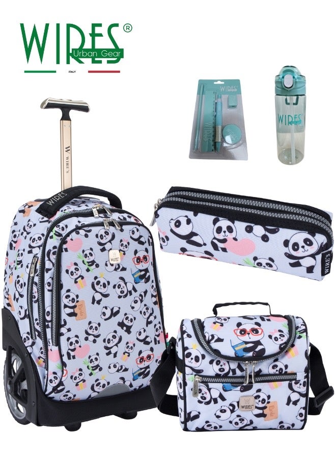 Wires 3 Piece Kids School Trolley Bag laptop compartment Big Wheels With Lunch bag & Pencil Case - Image 1
