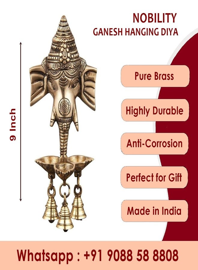 NOBILITY Ganesha Brass Diya Hanging with Bell Premium Ganesh Idol for Home Temple Mandir Mandap Diwali Office Decorative Pooja Set Puja Thali Wedding Return Gift Items - Image 2