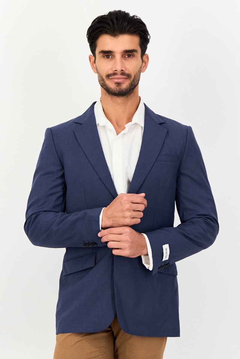 SELECTED Men Regular Fit Solid Formal Blazer, Slate Blue - Image 1