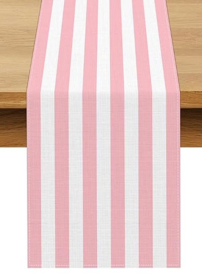 KANEPE Stripe Table Runner Vertical Pink White Stripe Pattern for Indoor Outdoor Party Dinner Festival Farmhouse Holiday Dining Room Home Kitchen Restaurant, 13x72in - Image 1