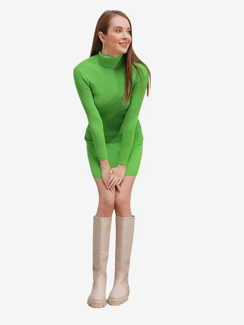 Big Dart Green BDART Ribbed Turtleneck Mini Knit Dress for Women | Best Price UAE
