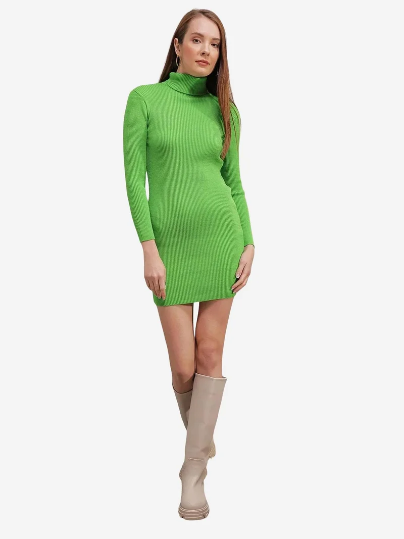 Big Dart Green BDART Ribbed Turtleneck Mini Knit Dress for Women | Best Price UAE