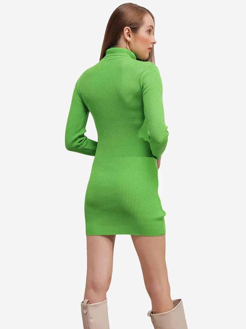 Big Dart Green BDART Ribbed Turtleneck Mini Knit Dress for Women | Best Price UAE
