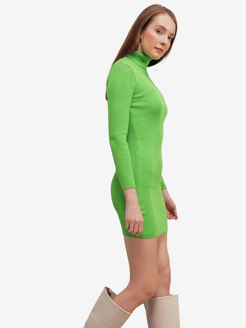 Big Dart Green BDART Ribbed Turtleneck Mini Knit Dress for Women | Best Price UAE