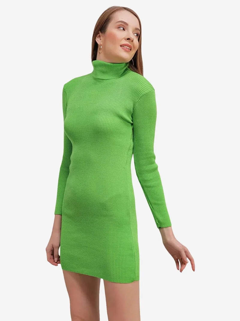 Big Dart Green BDART Ribbed Turtleneck Mini Knit Dress for Women | Best Price UAE