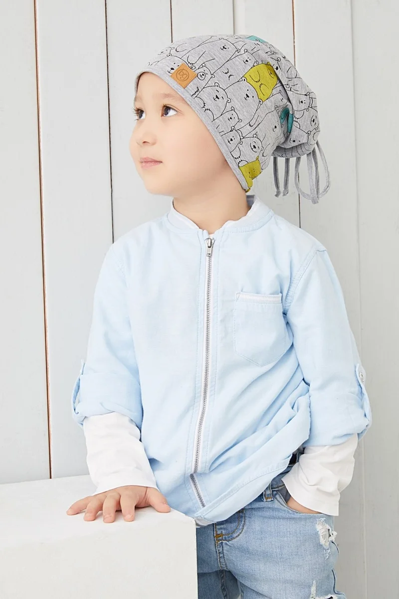 Babygiz Boy Gray Yarn 4 Season Hat Beanie Buff Soft Combed Cotton