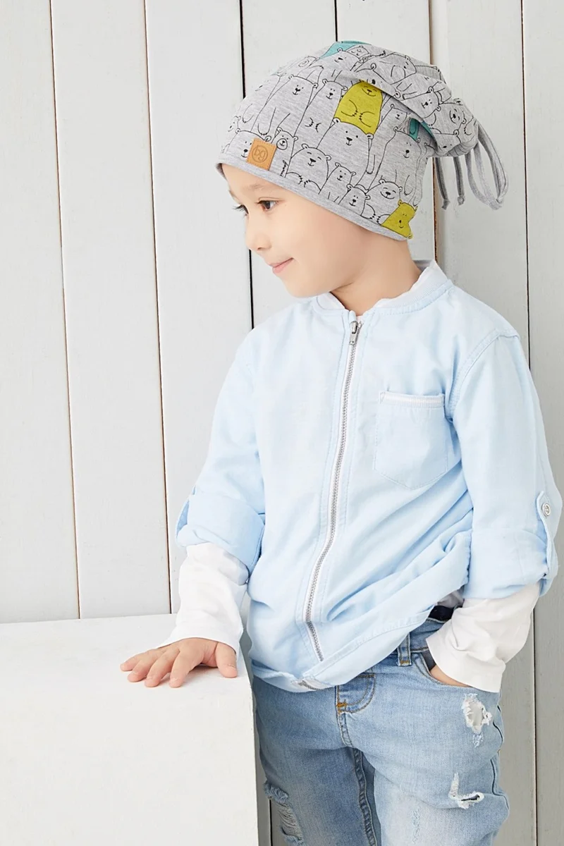Babygiz Boy Gray Yarn 4 Season Hat Beanie Buff Soft Combed Cotton