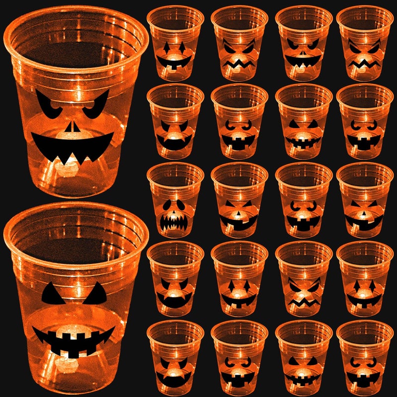 mishunyus 40 Pcs Halloween Glow Pumpkin Party Cups for Adults 16 oz Orange Plastic Cups Reusable Party Cups for Halloween Party NightDaytime Supplies Decorations
