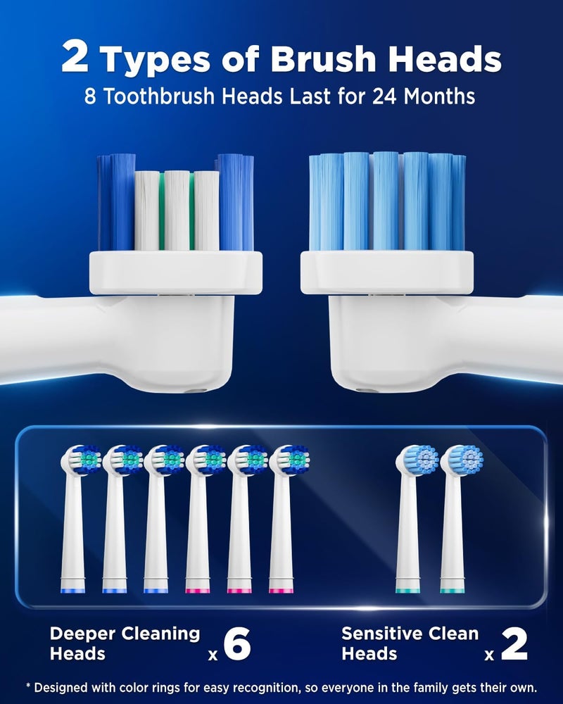 YTEATH PRO Electric Toothbrush Rotating for Adults and Kids, 8 Heads, 3 Intensities, 5 Modes, Rotating Toothbrushes with Smart Timer for 2 Minutes (Green) - Image 3