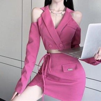 Spring and Autumn New 2024 Fashion High-end Short Suit Jacket Skirt Light Mature Two-piece Suit Skirt Womens Clothing Black skirt - Image 2