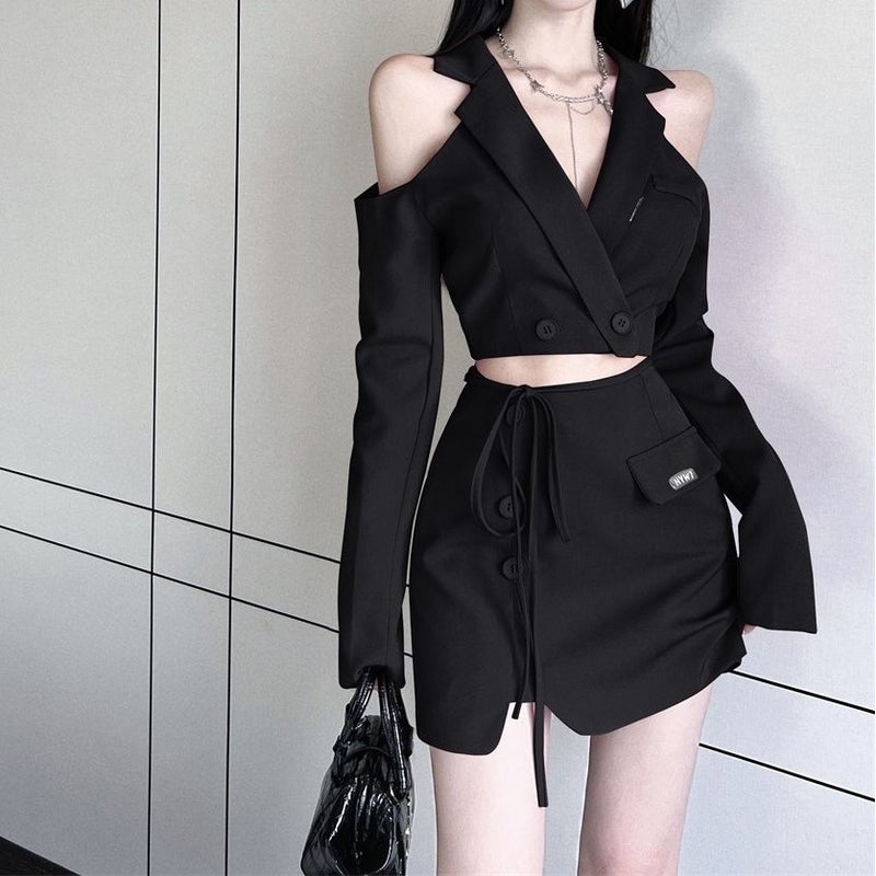 Spring and Autumn New 2024 Fashion High-end Short Suit Jacket Skirt Light Mature Two-piece Suit Skirt Womens Clothing Black skirt - Image 1