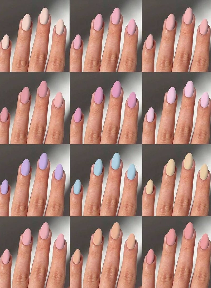 أظافر اصطناعية باستيل قابلة للإزالة – 12 لونًا، قابلة لإعادة الاستخدام وسهلة التطبيق - Image 1
