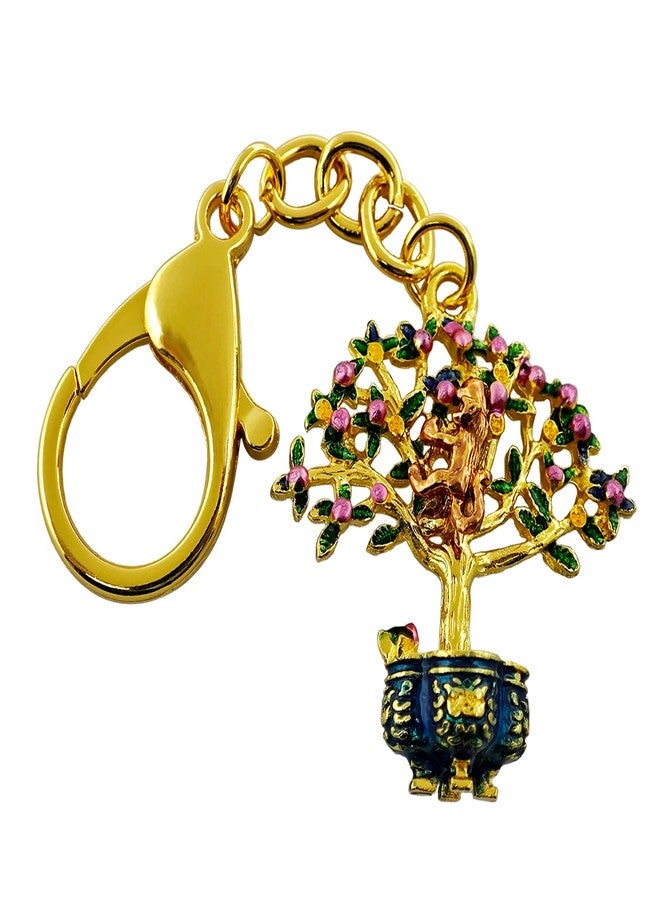 Fengshuibringluck Feng Shui Peach Tree With Magic Monkey And 9 Coins Keychain Happiness and Wealth Amulet - Image 1