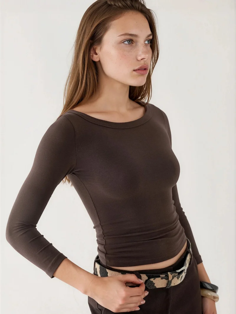 Busem BUSEM Crew Neck Ribbed Long Sleeve Blouse