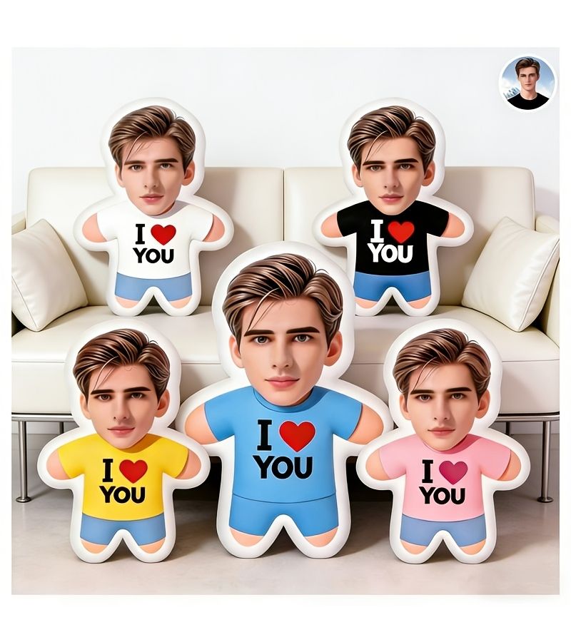 Custom Personalized Face Pillow Yellow 50cm Couple Gift For Valentine Birthday Lover Husband Wife Friend Family - Image 1