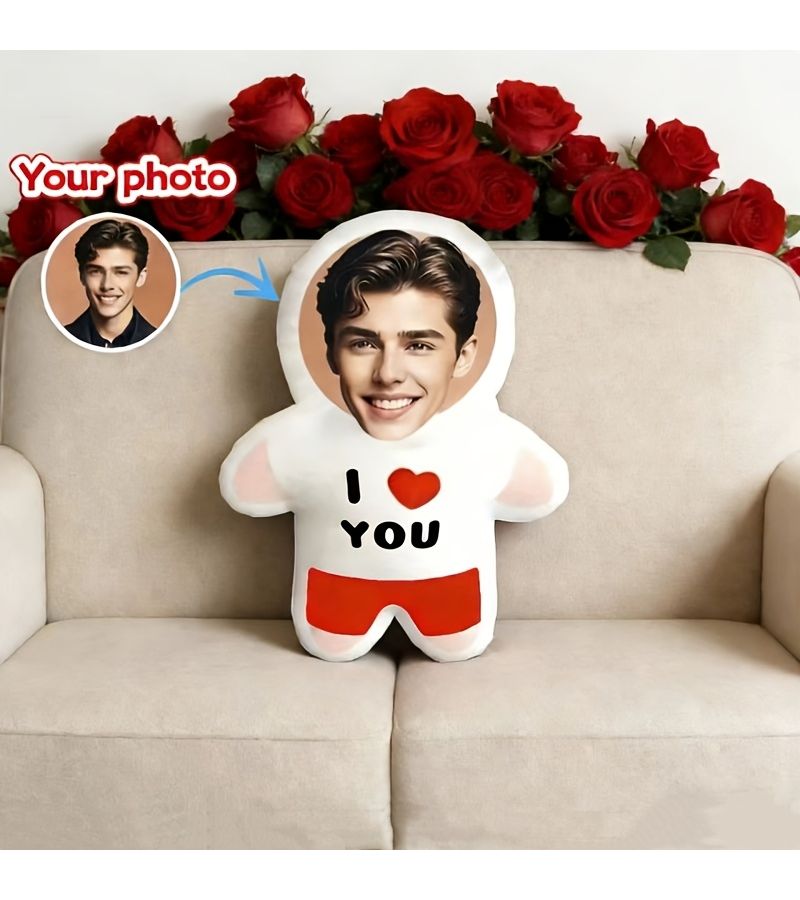 Custom Personalized Face Pillow Yellow 50cm Couple Gift For Valentine Birthday Lover Husband Wife Friend Family - Image 2