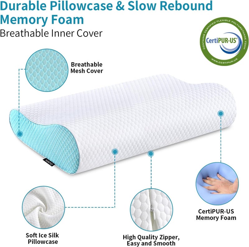 Ylekto Memory Foam Pillows, Neck Pillow Queen Size Bed Pillow for Sleeping, Ergonomic Cervical Pillow Neck Support Pillow for Side Back Stomach Sleeper, Orthopedic Contour Pillow for Neck and Shoulder Pain - Image 5