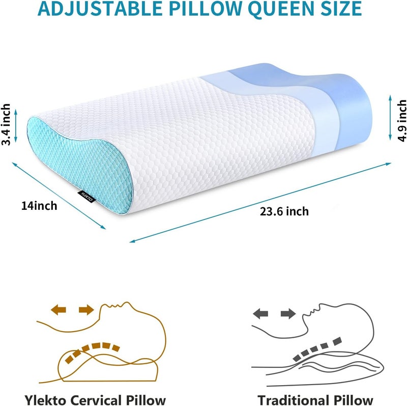 Ylekto Memory Foam Pillows, Neck Pillow Queen Size Bed Pillow for Sleeping, Ergonomic Cervical Pillow Neck Support Pillow for Side Back Stomach Sleeper, Orthopedic Contour Pillow for Neck and Shoulder Pain - Image 3