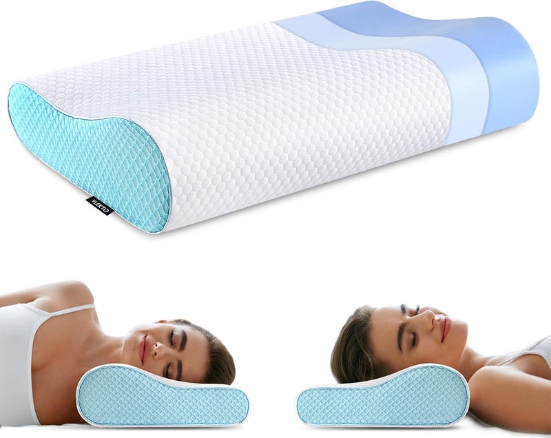 Ylekto Memory Foam Pillows, Neck Pillow Queen Size Bed Pillow for Sleeping, Ergonomic Cervical Pillow Neck Support Pillow for Side Back Stomach Sleeper, Orthopedic Contour Pillow for Neck and Shoulder Pain - Image 1