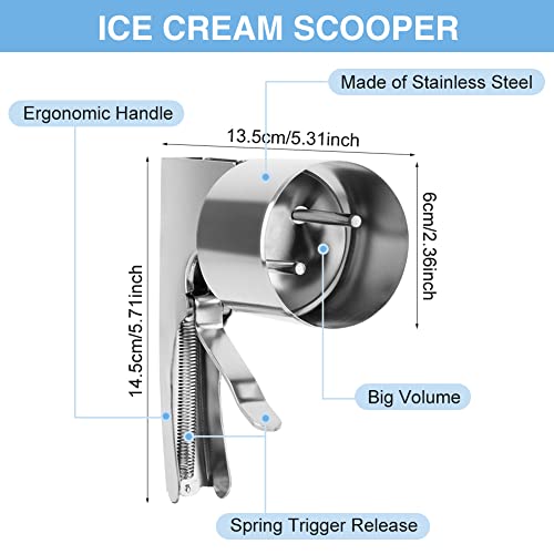 HOUSEEN Stainless Steel Ice Cream Scooper with Trigger Release - Big Volume, Old Fashion Style, Nostalgic Scoop for Mashed Potatoes - Non Stick - Image 2