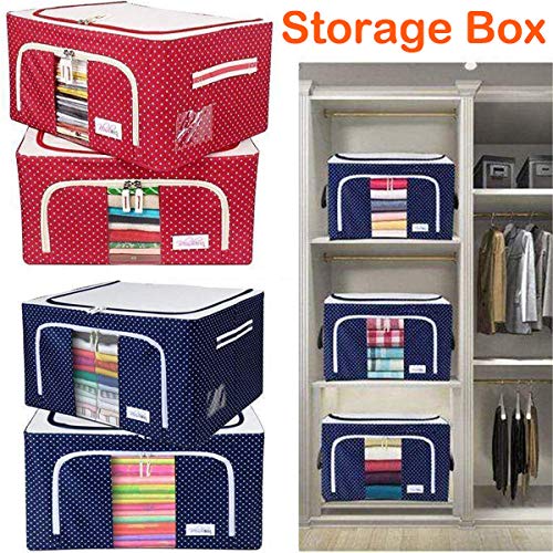 Yutone Yutone Foldable Oxford Fabric Storage Box with Steel Frame for Clothes Bed Sheets Blanket Dust Moisture Protection Blue  - Image 2
