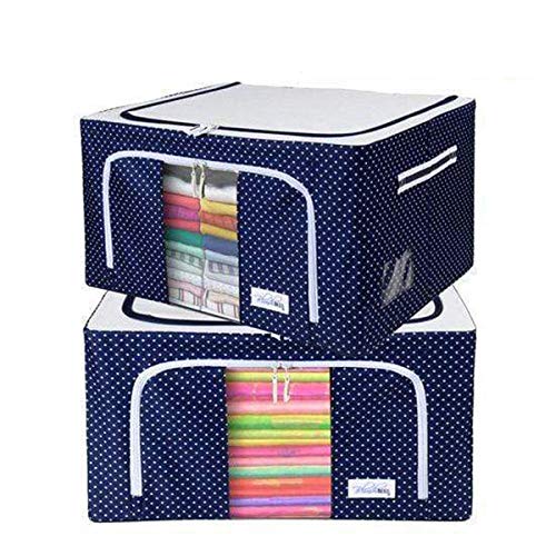 Yutone Yutone Foldable Oxford Fabric Storage Box with Steel Frame for Clothes Bed Sheets Blanket Dust Moisture Protection Blue  - Image 3