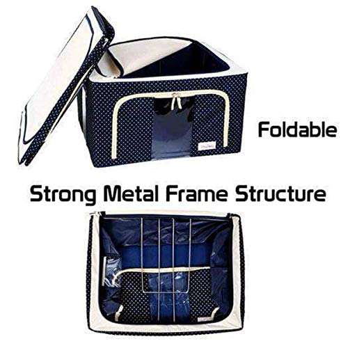 Yutone Yutone Foldable Oxford Fabric Storage Box with Steel Frame for Clothes Bed Sheets Blanket Dust Moisture Protection Blue  - Image 5