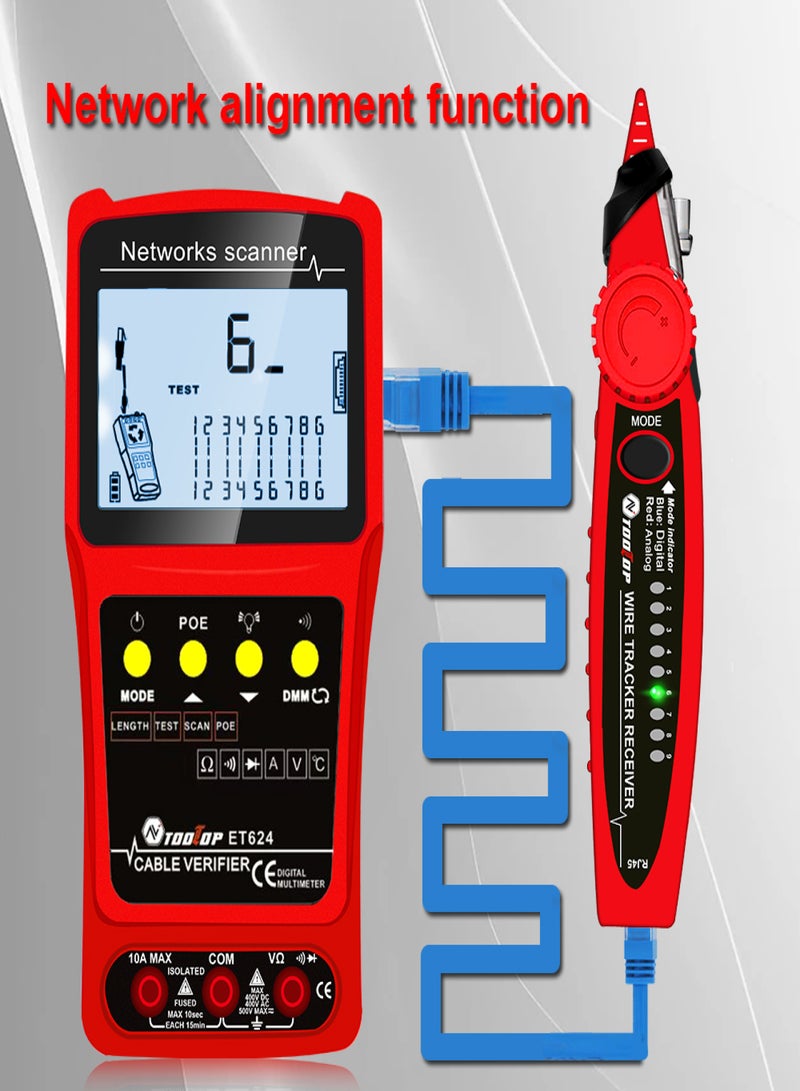 Handheld Portable 2in1 Network Cable Finder Multimeter LCD Display with Backlight Analogs Digital Search POE Test Cable Pairing Sensitivity Adjustable Network Short Circuit Open Circuit Measure - Image 2