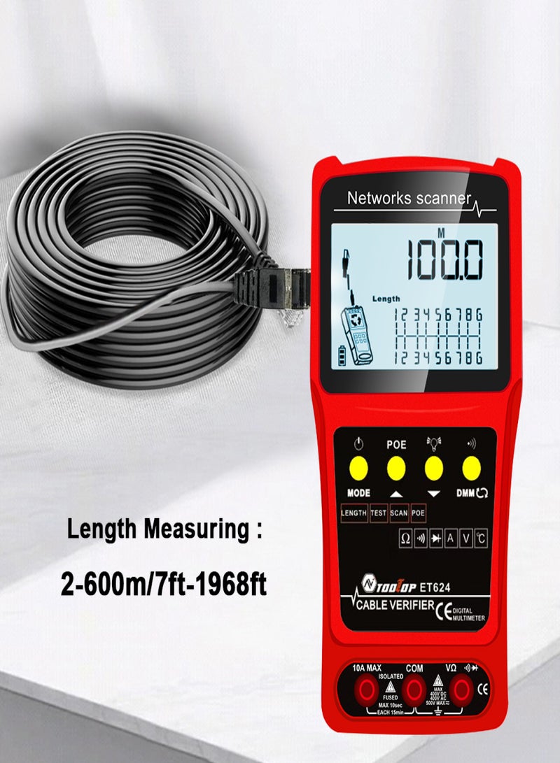 Handheld Portable 2in1 Network Cable Finder Multimeter LCD Display with Backlight Analogs Digital Search POE Test Cable Pairing Sensitivity Adjustable Network Short Circuit Open Circuit Measure - Image 3