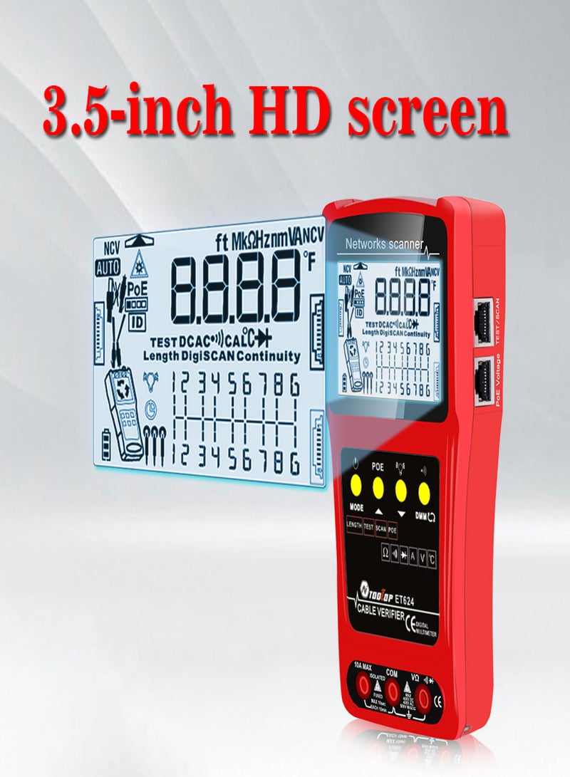 Handheld Portable 2in1 Network Cable Finder Multimeter LCD Display with Backlight Analogs Digital Search POE Test Cable Pairing Sensitivity Adjustable Network Short Circuit Open Circuit Measure - Image 4