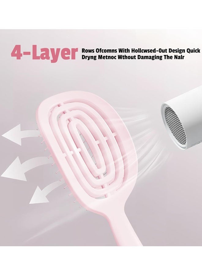 Self Cleaning Hair Brush with Removable Layer Detangling Curl Brush New Curly Hair Brushs for Women Men Combing and Shaping Hair Brush for Curly Hair Less Pullin Pink - Image 4