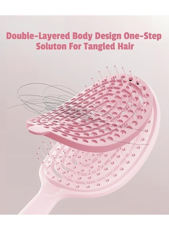 Self Cleaning Hair Brush with Removable Layer Detangling Curl Brush New Curly Hair Brushs for Women Men Combing and Shaping Hair Brush for Curly Hair Less Pullin Pink - Image 3