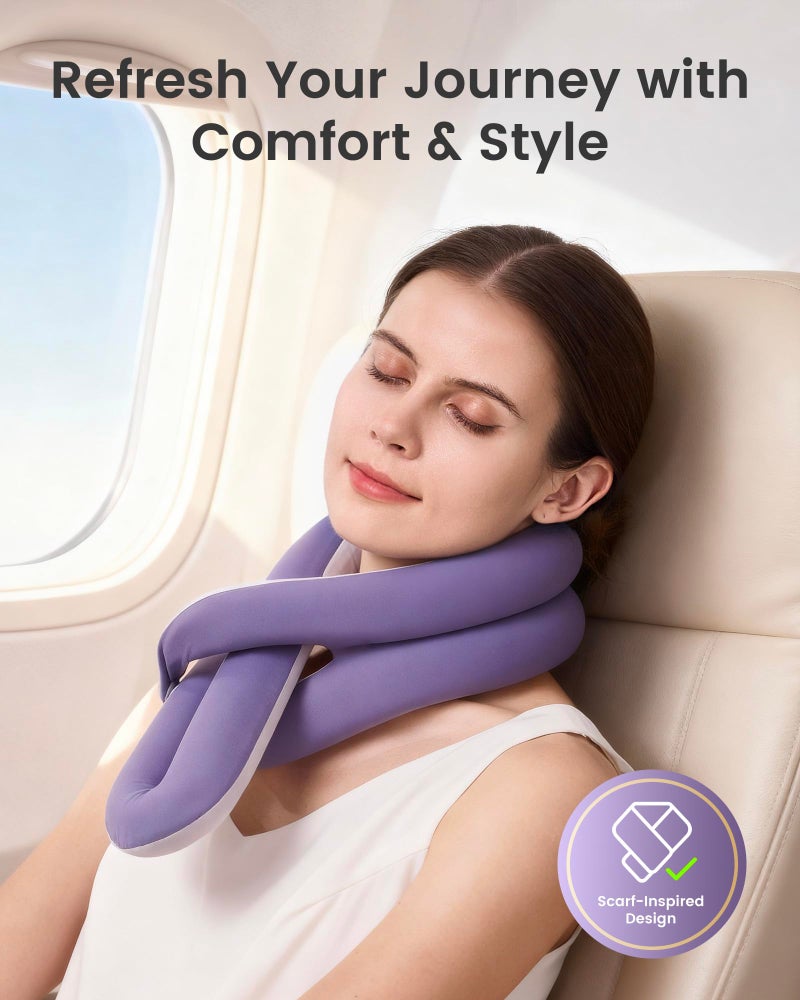 KPNEOL Travel Pillow, Neck Pillow â€“ Ergonomic Memory Foam Pillow for Airplane, Adjustable & Ultra-Lightweight with Dual-Sided Fabric for Flight, Car, and Office Use, Purple - Image 2