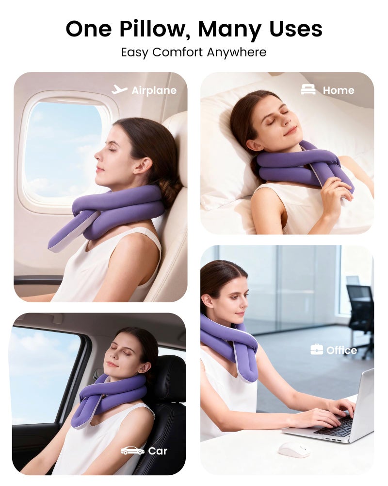 KPNEOL Travel Pillow, Neck Pillow â€“ Ergonomic Memory Foam Pillow for Airplane, Adjustable & Ultra-Lightweight with Dual-Sided Fabric for Flight, Car, and Office Use, Purple - Image 5