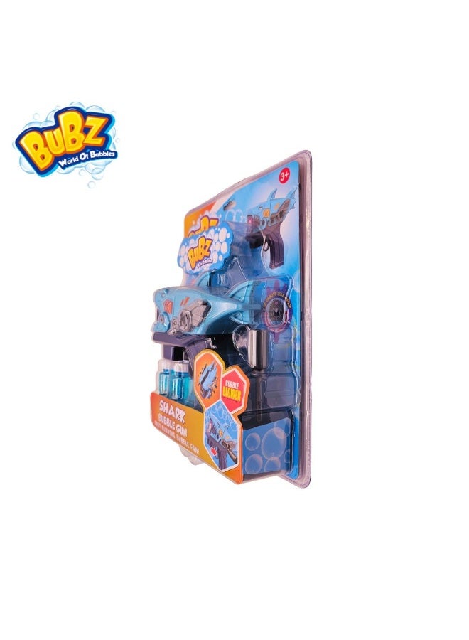 BUBZ مسدس فقاعات بوبز على شكل سمكة قرش للأطفال – مسدس فقاعات سريع النفخ مع 2 زجاجة محلول فقاعات | لعبة فقاعات سهلة الزناد للعب في الهواء الطلق، الحفلات والهدايا – 3 سنوات فما فوق - Image 2