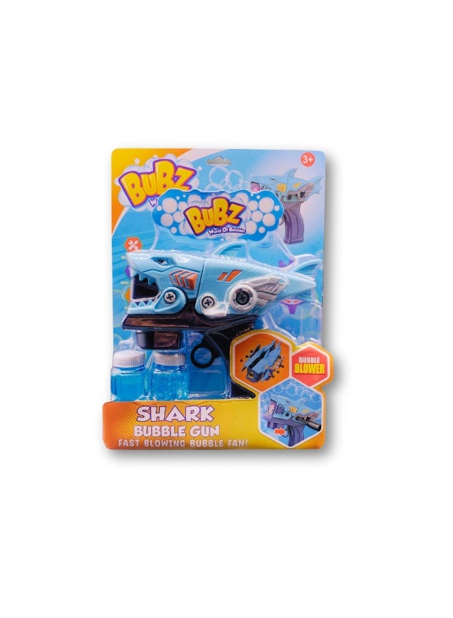 BUBZ مسدس فقاعات بوبز على شكل سمكة قرش للأطفال – مسدس فقاعات سريع النفخ مع 2 زجاجة محلول فقاعات | لعبة فقاعات سهلة الزناد للعب في الهواء الطلق، الحفلات والهدايا – 3 سنوات فما فوق - Image 1