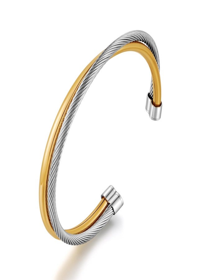 ليلي آند وايت سوار ليلي آند وايت من الذهب والفضة للنساء، سوار كلاسيكي بتصميم عتيق، سوار معدني مختلط قابل للتعديل، هدية مجوهرات - Image 1