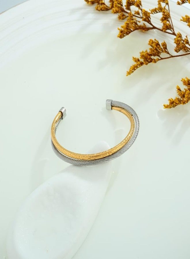 ليلي آند وايت سوار ليلي آند وايت من الذهب والفضة للنساء، سوار كلاسيكي بتصميم عتيق، سوار معدني مختلط قابل للتعديل، هدية مجوهرات - Image 4