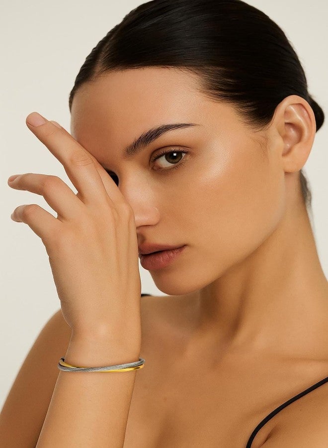 ليلي آند وايت سوار ليلي آند وايت من الذهب والفضة للنساء، سوار كلاسيكي بتصميم عتيق، سوار معدني مختلط قابل للتعديل، هدية مجوهرات - Image 2