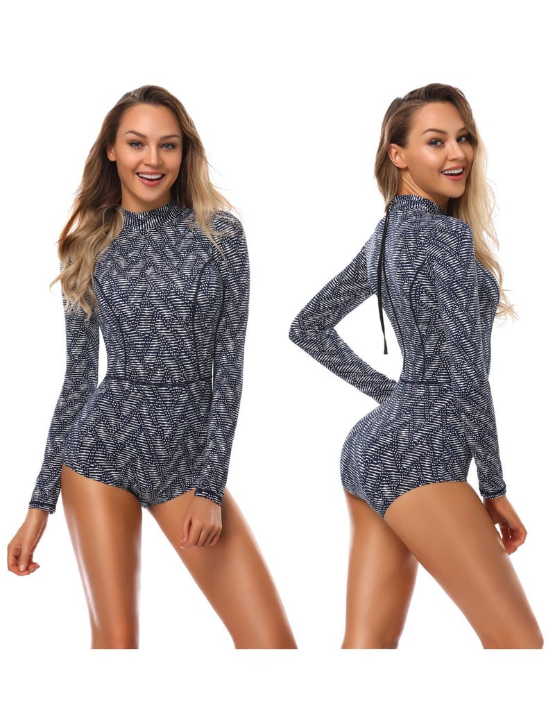 AXESEA Womens Rash Guard UPF 50+ Long Sleeve Swimsuits One Piece Bathing Suit Quick-Dry/Sun-Protection (US 10, Blue) - Image 2