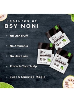 BSY Noni Dark Brown Hair Color Shampoo (20Ml X 6 Sachets) | Ammonia Free Hair Color Shampoo For Men, Natural Dark Brown Permanent Hair Dye Shampoo For Women, Noni Fruit Hair Dye,5 Minutes Hair Colour  - Image 3